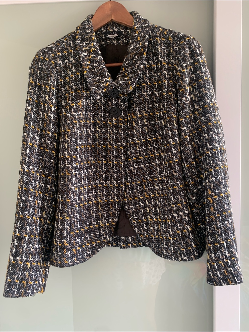 Women’s Black & White Tweed Jacket with Yellow Accents